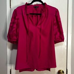 Sam & Jess: Large: Fuchsia V-neck Tie Top With Decorative Sleeves
